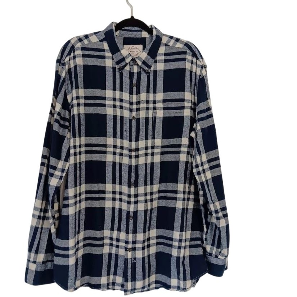 St. John's Bay Shirt Mens XL Blue White Plaid Super Soft Flannel Cotton Casual